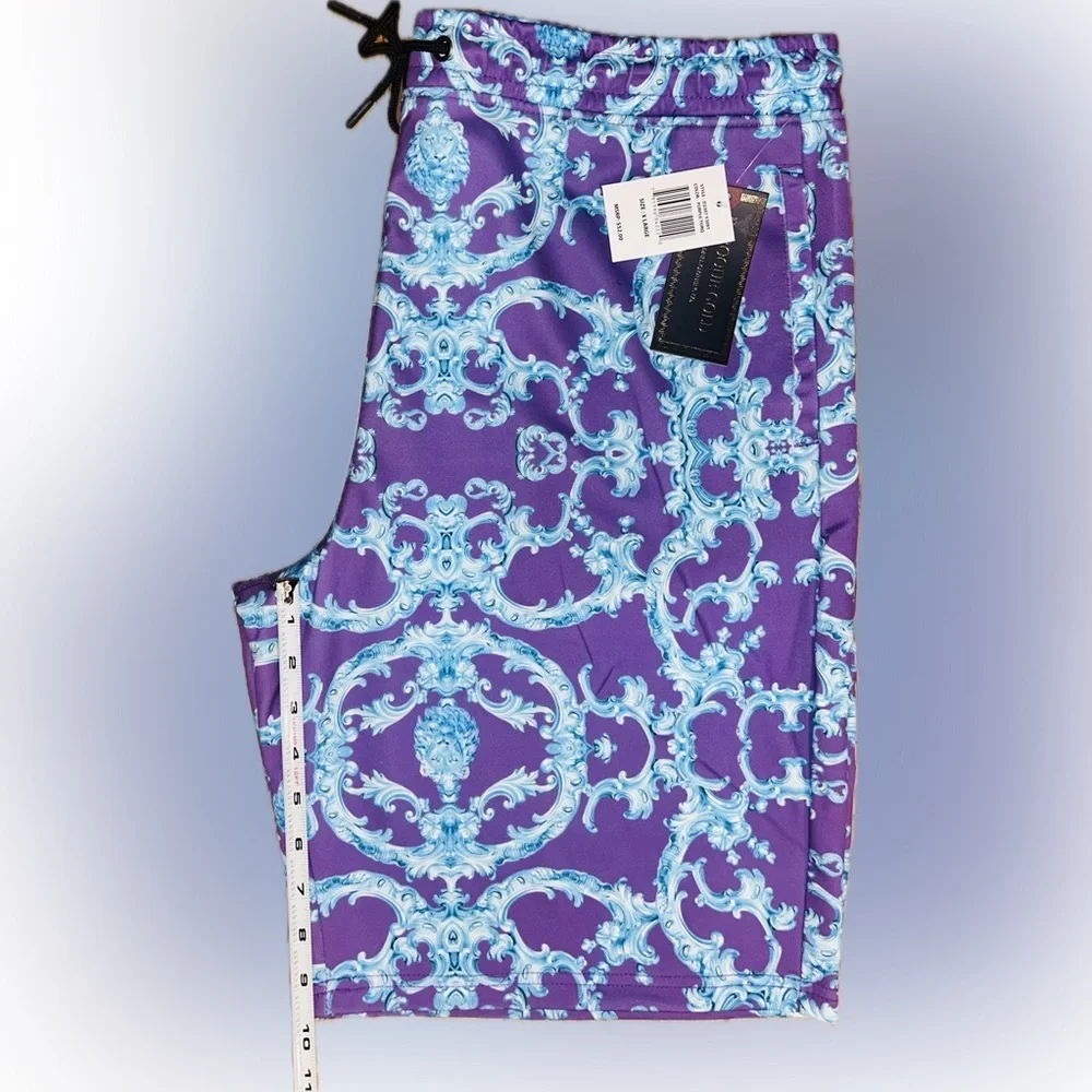 NWT Baroque Gold SZ XL purple/blue “Baroque” print shorts/waist 38”-52”